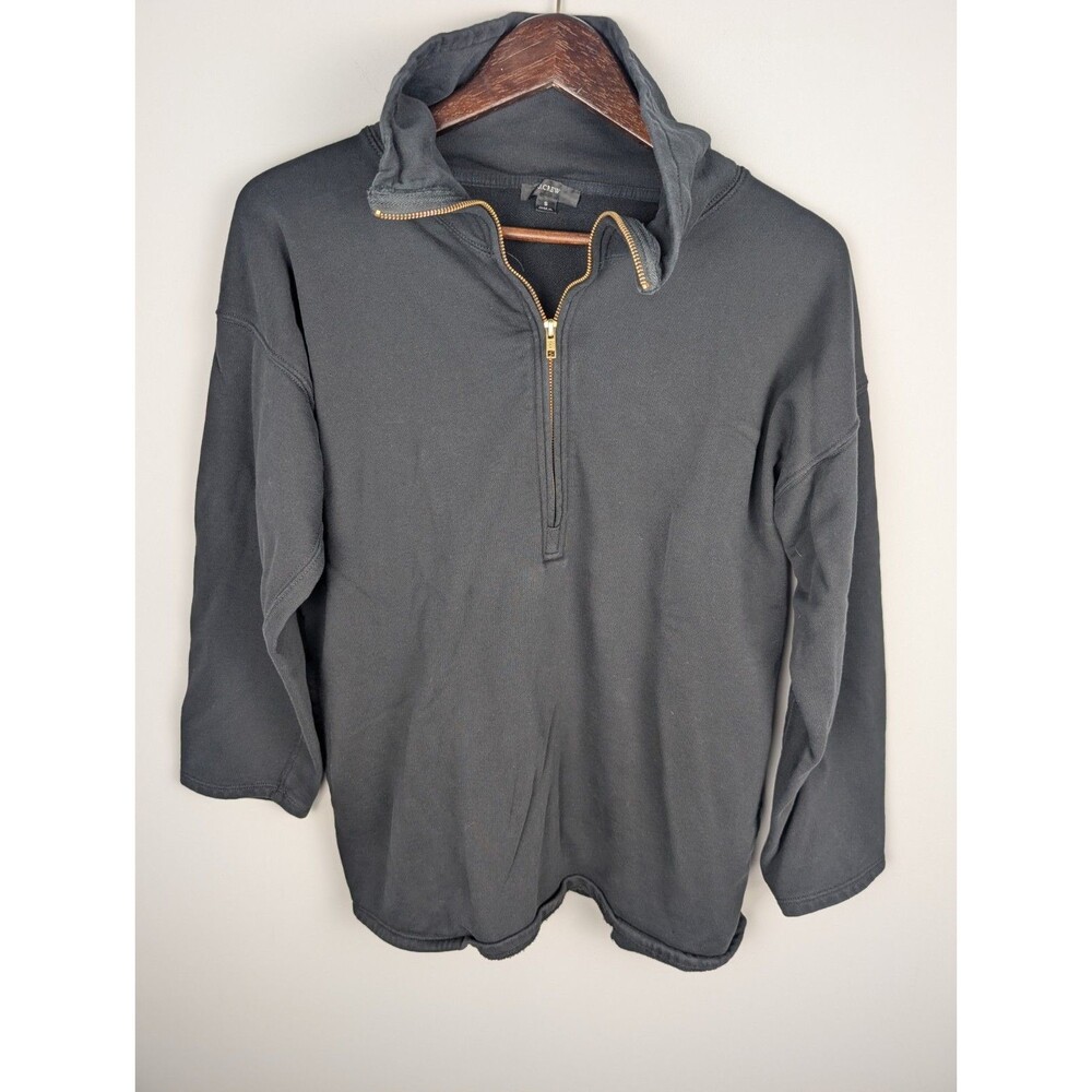 J Crew Men's Half Zip Black Pullover Sweatshirt Mens Small 100% Cotton Preppy